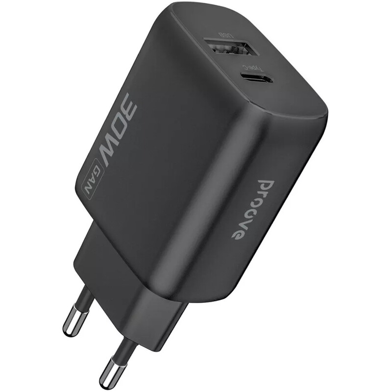 Сетевое зарядное устройство Proove Silicone Power 2 (1USB-C, 1USB) 30W Black (WCSP23110001)