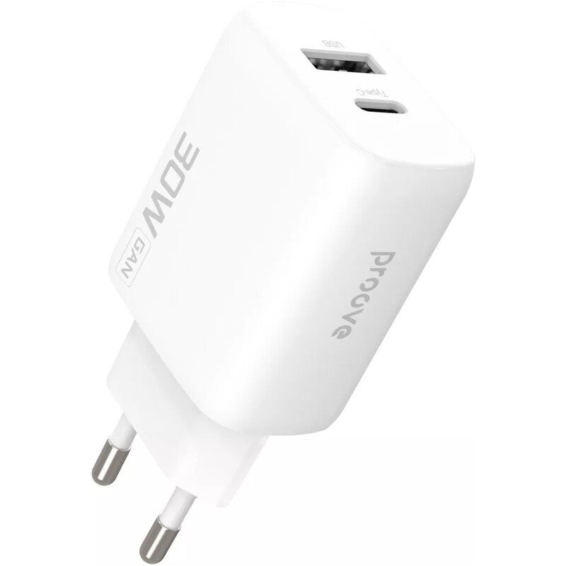Сетевое зарядное устройство Proove Silicone Power 2 (1USB-C, 1USB) 30W White (WCSP23110002)