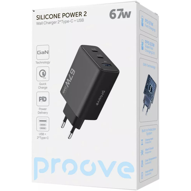 Мережевий зарядний пристрій Proove Silicone Power 2 (2xUSB-C, 1USB) 67W Black (WCSP26120001)