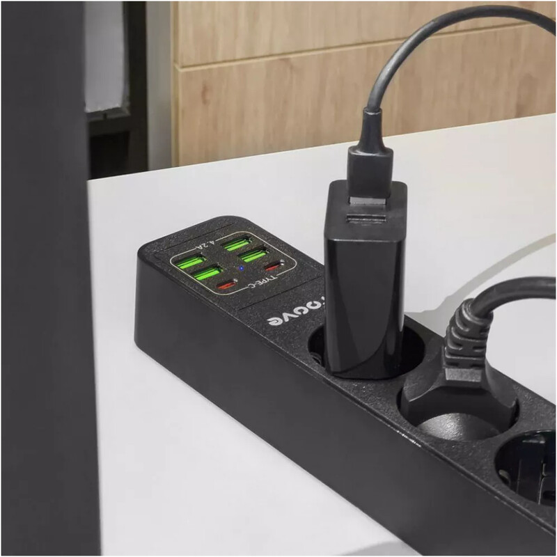 Фільтр живлення Proove Power Socket P-03 3 розетки, 4USB + 2USB-C, 2500W, 2 м, Black (PSP342420001)