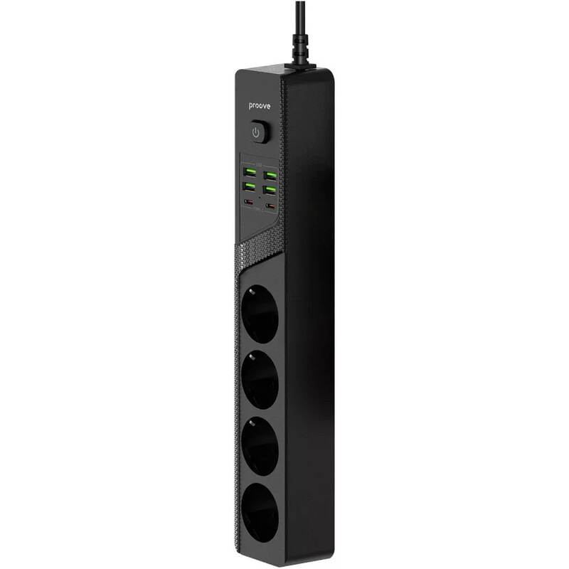 Фильтр питания Proove Power Socket P-04 4 розетки, 4USB + 2USB-C (2500W), 2 м, Black (PSP442420001)