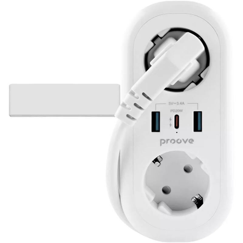 Фильтр питания Proove Supercoil (2 розетки, 2USB + 1USB-C) 20W, 1,5 м, White (PSPS25002102)