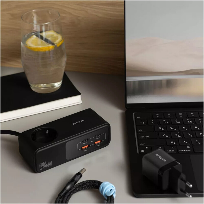 Фильтр питания Proove Homester Pro 1 розетка, 2USB + 2USB-C (65W), 1,5 м, Black (PSHP25002201)