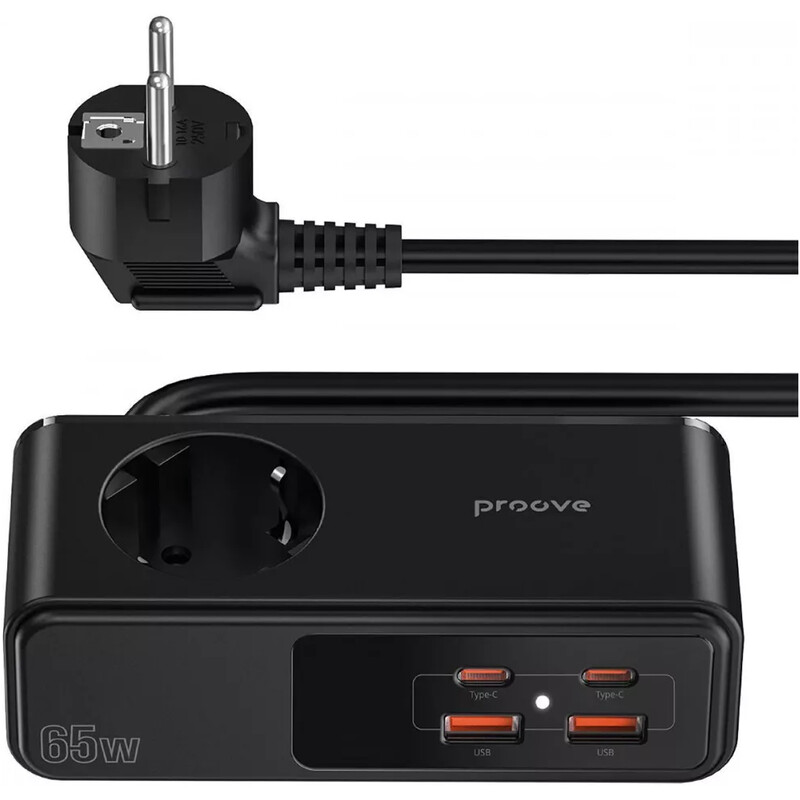 Фильтр питания Proove Homester Pro 1 розетка, 2USB + 2USB-C (65W), 1,5 м, Black (PSHP25002201)