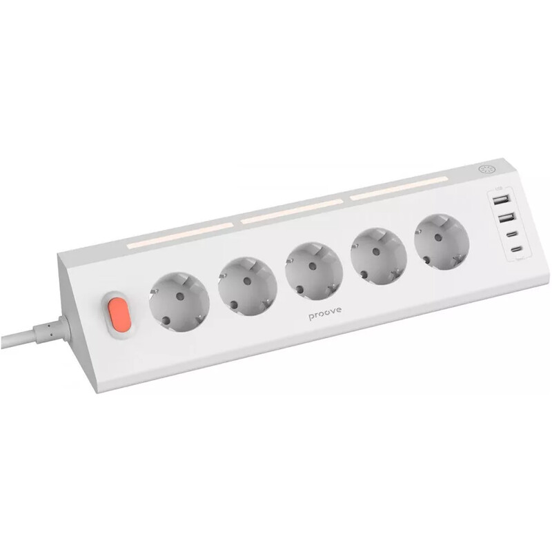 Фільтр живлення Proove Prism Socket 5 розеток, 2USB + 2USB-C, 3680W, 1,6 м, White (PSPS25002202)