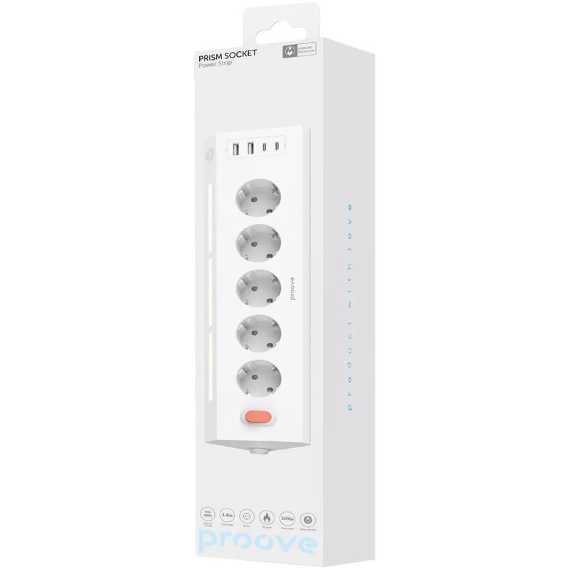 Фільтр живлення Proove Prism Socket 5 розеток, 2USB + 2USB-C, 3680W, 1,6 м, White (PSPS25002202)