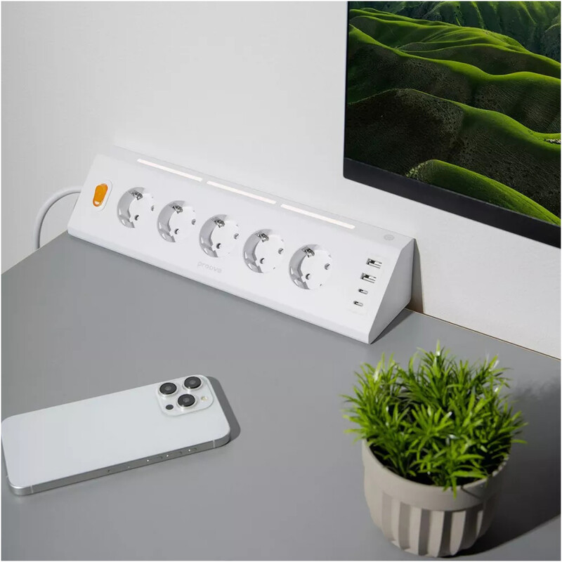 Фільтр живлення Proove Prism Socket 5 розеток, 2USB + 2USB-C, 3680W, 1,6 м, White (PSPS25002202)