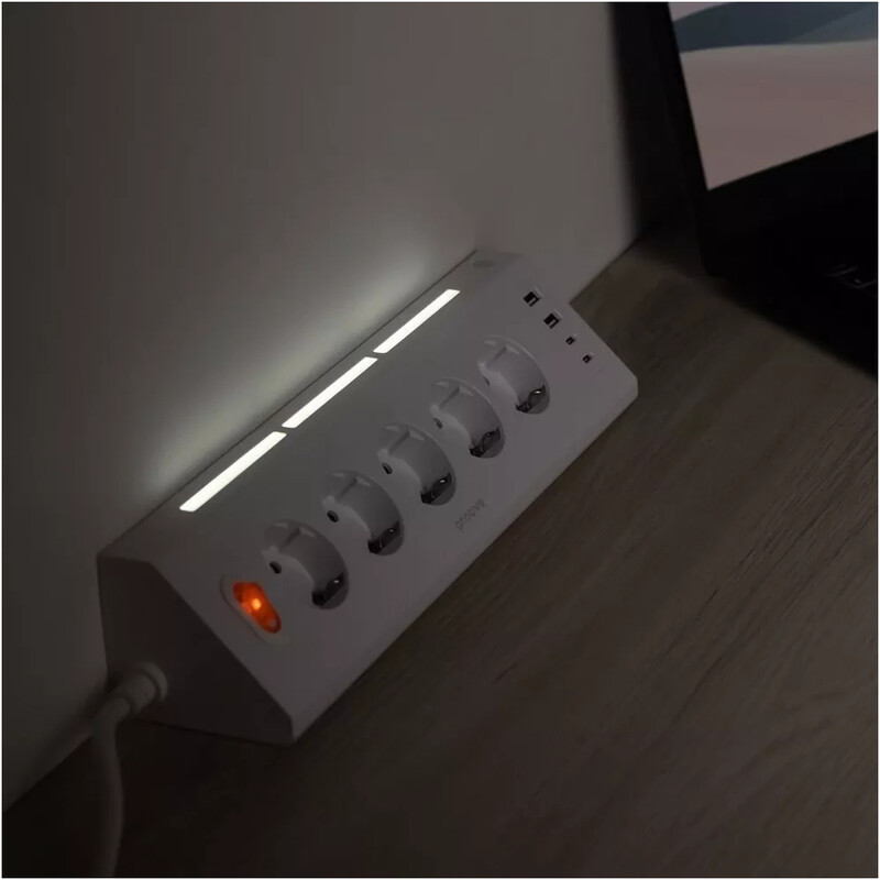 Фільтр живлення Proove Prism Socket 5 розеток, 2USB + 2USB-C, 3680W, 1,6 м, White (PSPS25002202)