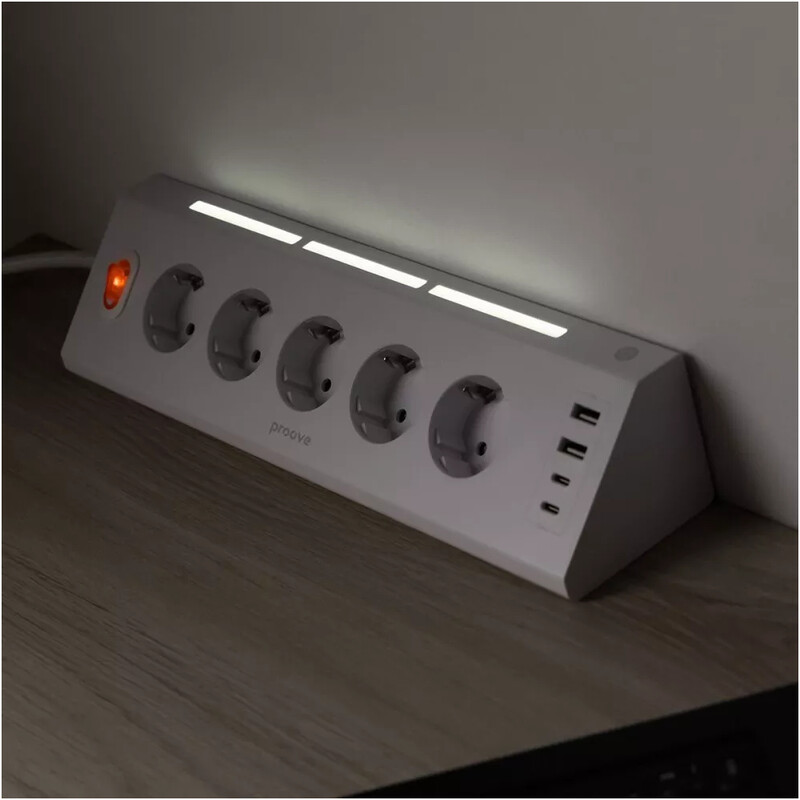 Фільтр живлення Proove Prism Socket 5 розеток, 2USB + 2USB-C, 3680W, 1,6 м, White (PSPS25002202)