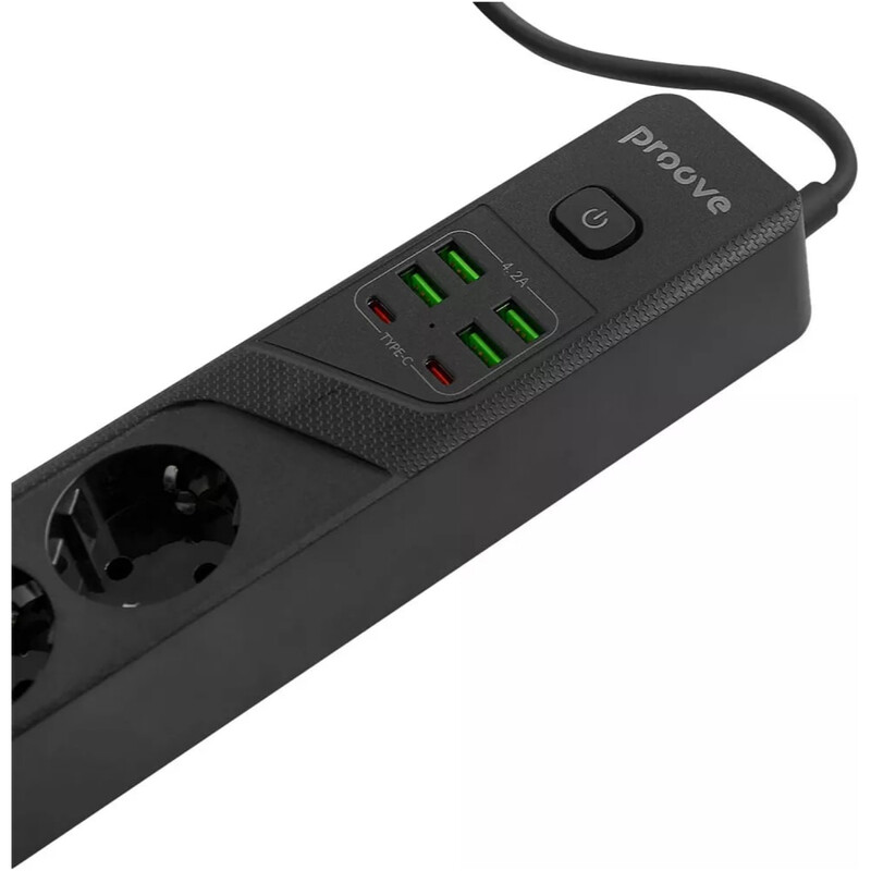 Фільтр живлення Proove Power Socket P-04 4 розетки, 4USB + 2USB-C (2500W), 3 м, Black (PSP442430001)