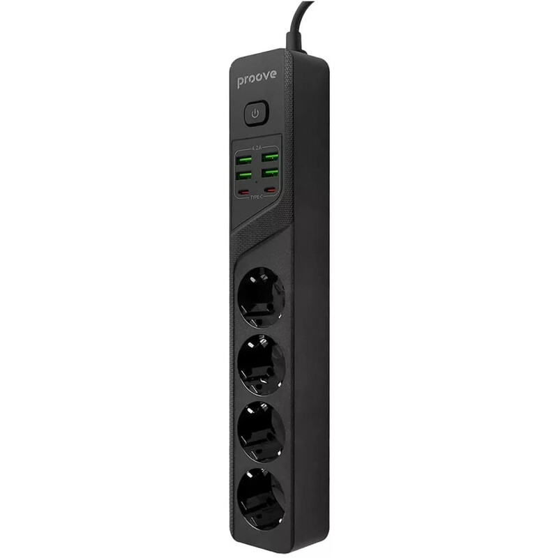 Фільтр живлення Proove Power Socket P-04 4 розетки, 4USB + 2USB-C (2500W), 3 м, Black (PSP442430001)