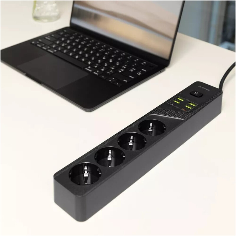Фільтр живлення Proove Power Socket P-04 4 розетки, 4USB + 2USB-C (2500W), 3 м, Black (PSP442430001)