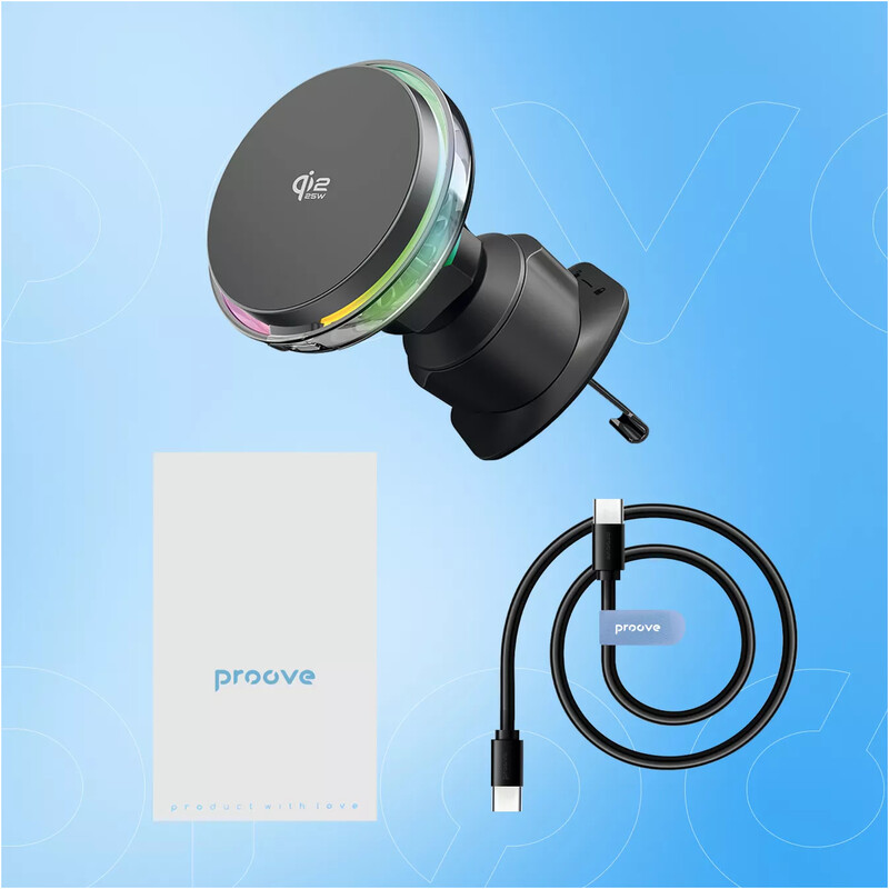 Держатель автомобильный+беспроводное ЗУ Proove Light Crystal Qi2.2 25W Gray (WHLC25002003)