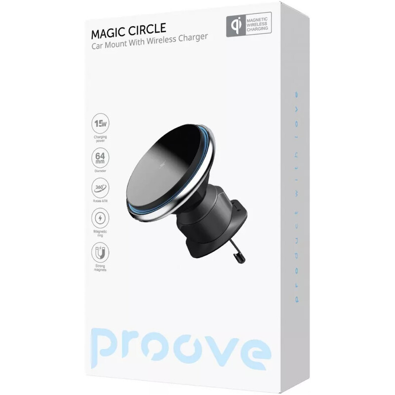 Тримач автомобільний+бездротове ЗУ Proove Magic Circle 15W Silver (WHMC15020006)