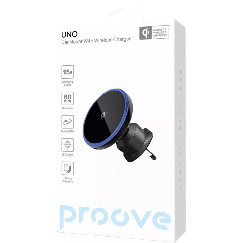 Тримач автомобільний+бездротове ЗУ Proove UNO 15W Black (WHUN15002001)