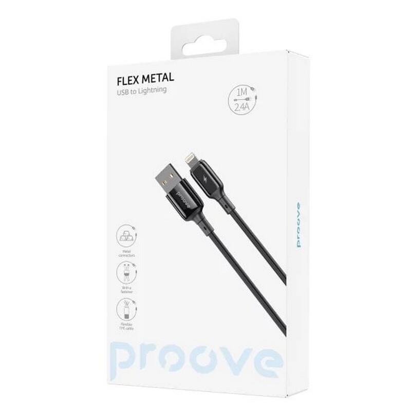 Кабель Proove Flex Metal USB - Lightning (M/M), 1 м, Black (CCFM20001101)