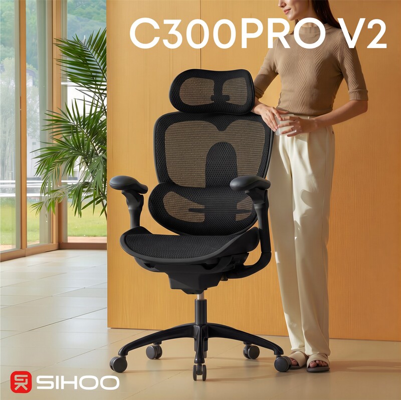 Крісло офісне Sihoo Doro C300 PRO V2 Black (C300-PRO-V2-B101)