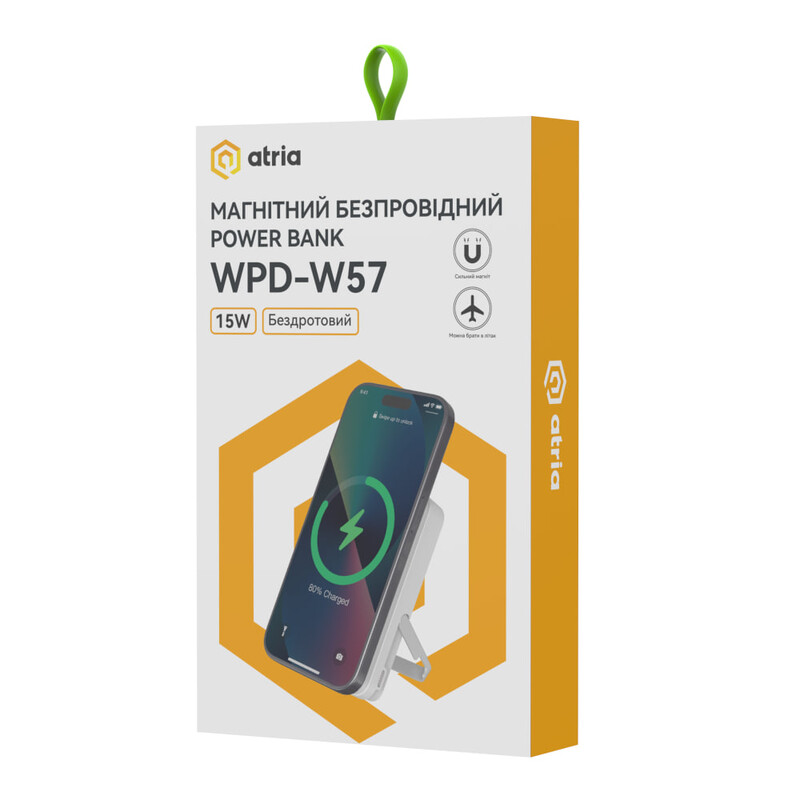 Універсальна мобільна батарея Atria 10000mAh 20W White (WPD-W57)