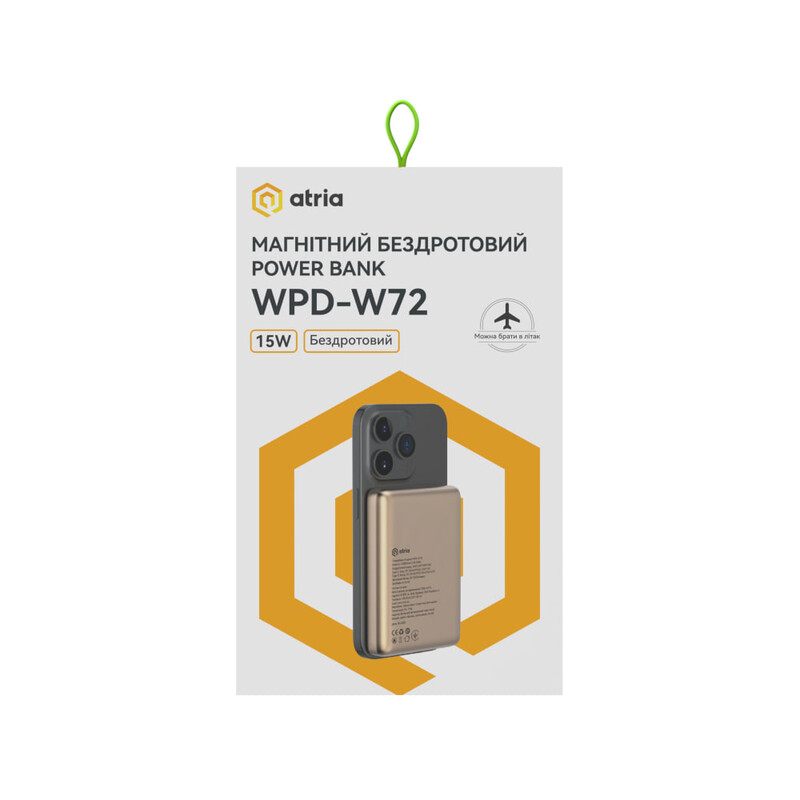 Універсальна мобільна батарея Atria 10000mAh 15W Gold (WPD-W72G)