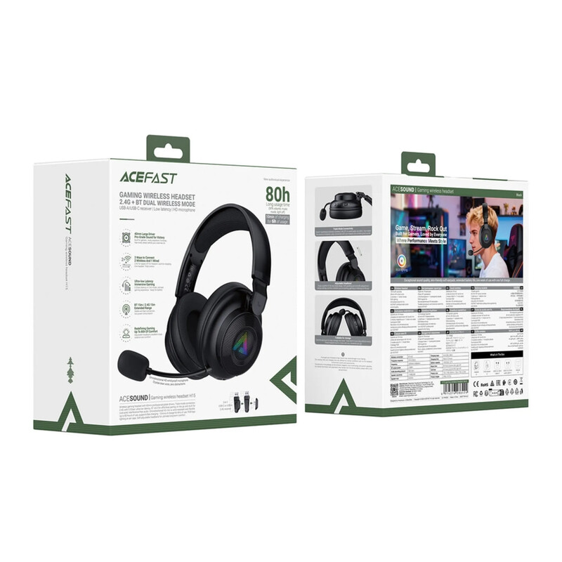 Bluetooth-гарнітура Acefast H15 Black (6974316286424)