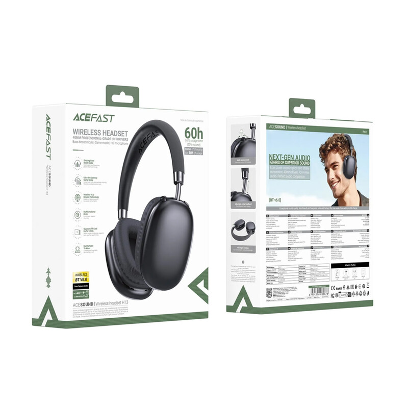 Bluetooth-гарнітура Acefast H13 Black (6974316285878)