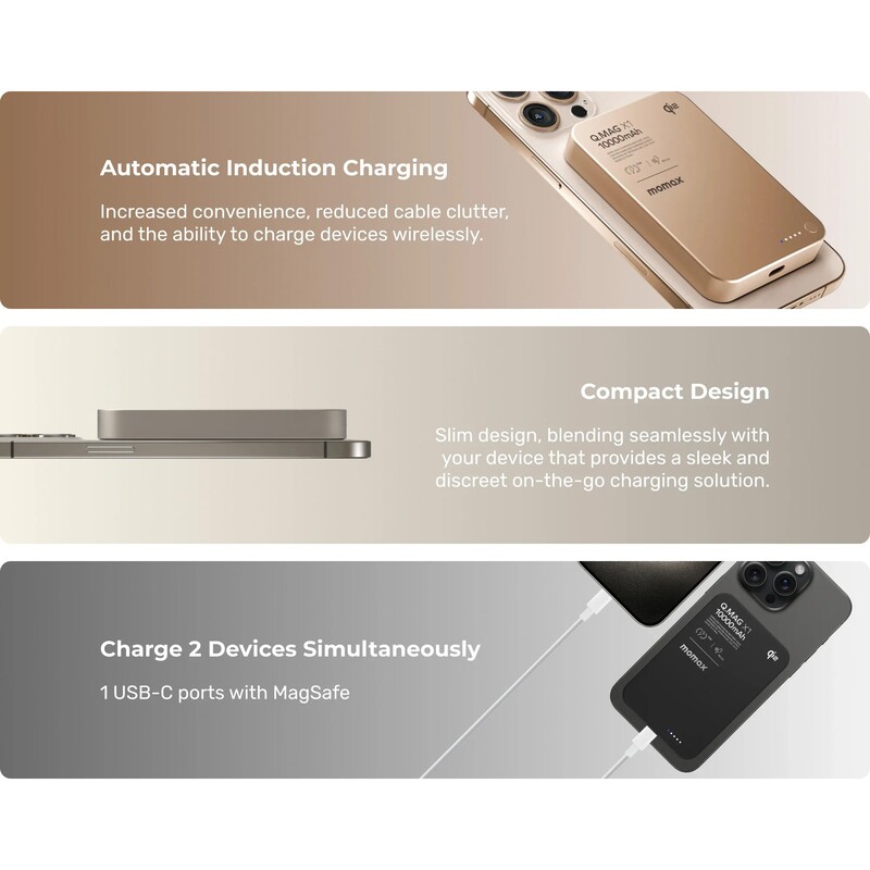 Універсальна мобільна батарея Momax Q.Mag X1 10000mAh 20W Titanium (IP136Q2L)