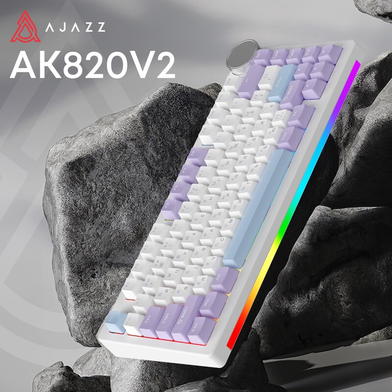 Клавіатура бездротова Ajazz AK820 V2 Coconut Flake Switch Purple/White/Blue (AK820-V2-CF-PWB)