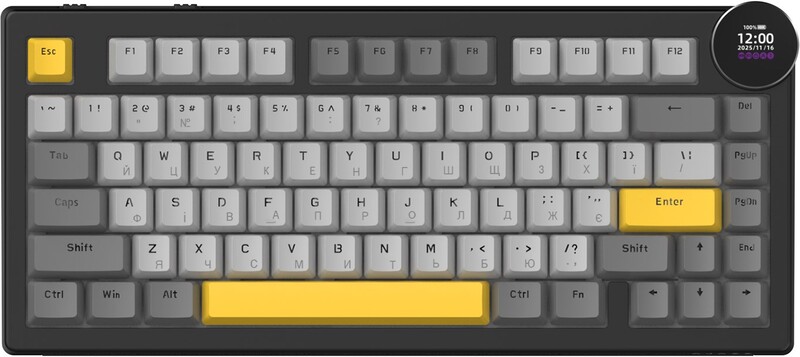 Клавіатура бездротова Ajazz AK820 V2 White Peach Switch Black/Gray/Yellow (AK820-V2-WP-BGY)