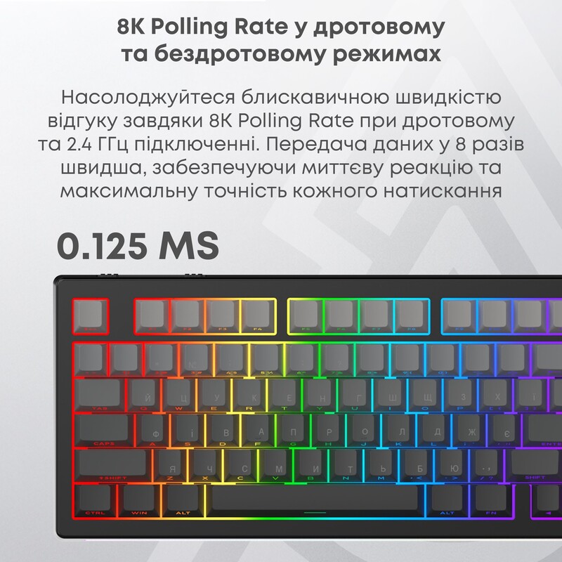 Клавіатура бездротова Ajazz AK820 V2 White Peach Switch Black/Gray/Yellow (AK820-V2-WP-BGY)
