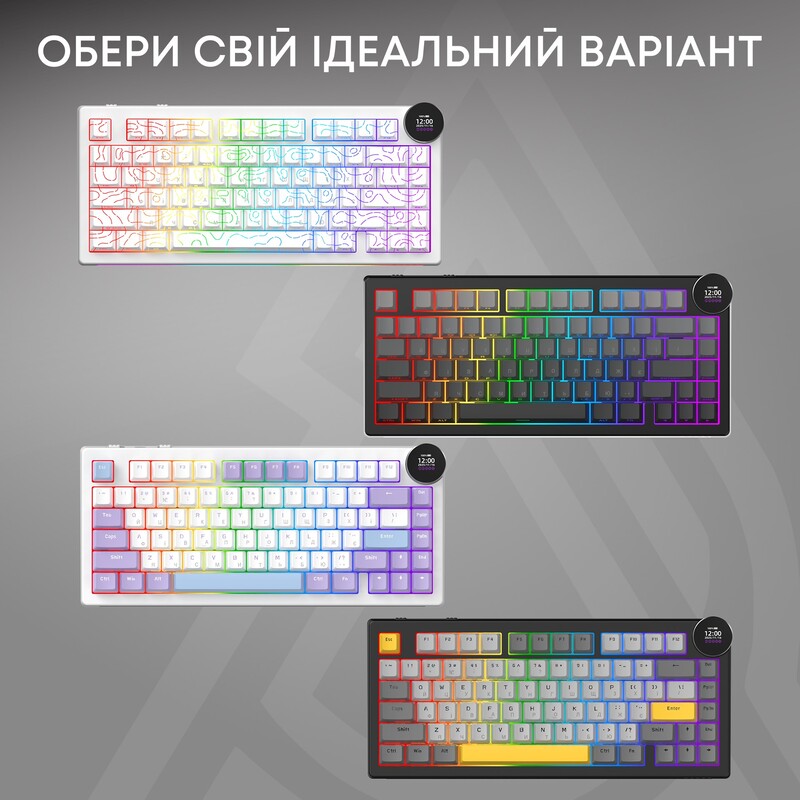 Клавіатура бездротова Ajazz AK820 V2 White Peach Switch Black/Gray/Yellow (AK820-V2-WP-BGY)