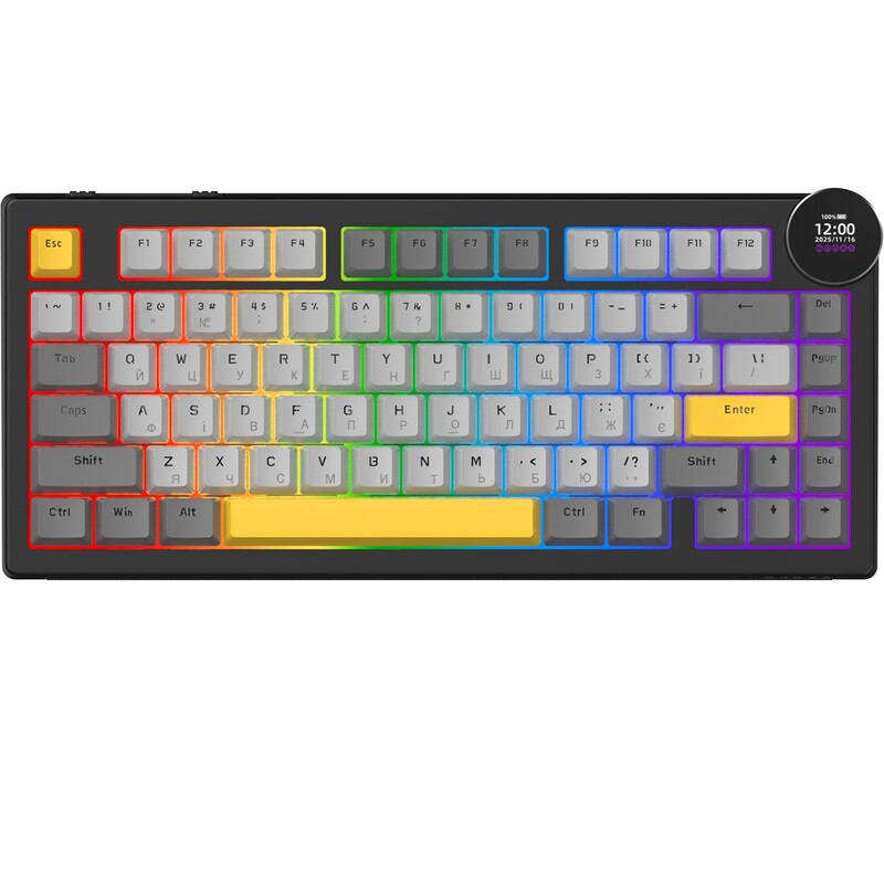 Клавіатура бездротова Ajazz AK820 V2 White Peach Switch Black/Gray/Yellow (AK820-V2-WP-BGY)