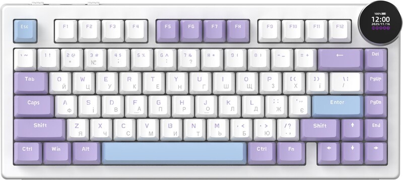 Клавіатура бездротова Ajazz AK820 V2 White Peach Switch Purple/White/Blue (AK820-V2-WP-PWB)
