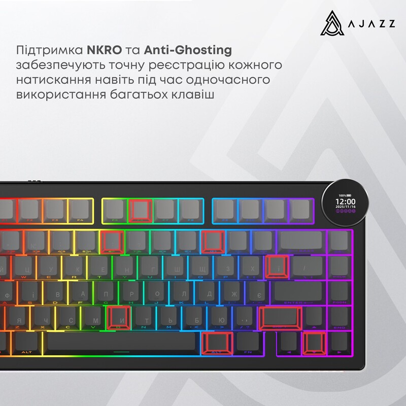 Клавіатура бездротова Ajazz AK820 V2 White Peach Switch Purple/White/Blue (AK820-V2-WP-PWB)