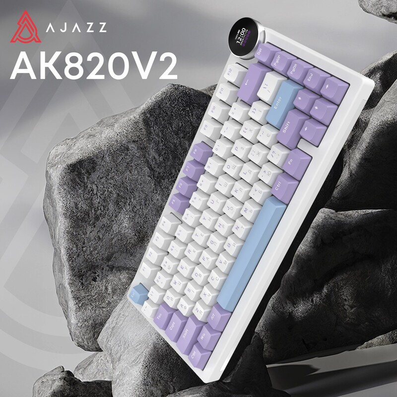 Клавіатура бездротова Ajazz AK820 V2 White Peach Switch Purple/White/Blue (AK820-V2-WP-PWB)