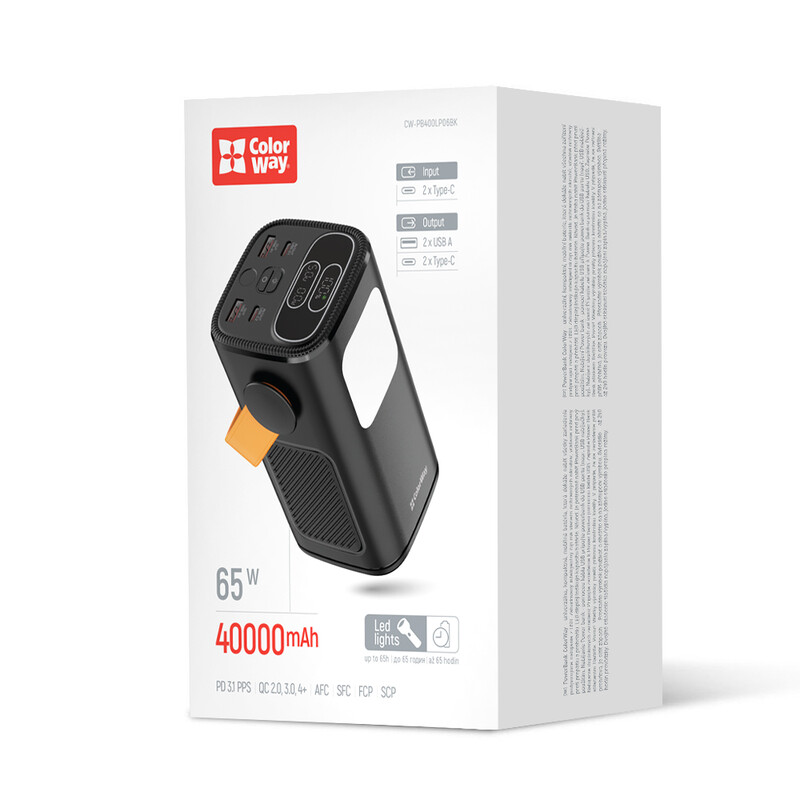 Універсальна мобільна батарея ColorWay 40000mAh NightWork (USB QC4.0 + USB-C PD65W) Black (CW-PB400LP06BK)