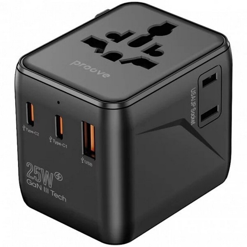 Универсальный адаптер Proove 1, 3A, 2xUSB-A, 1xUSB-C, чёрный (TATL25310001)