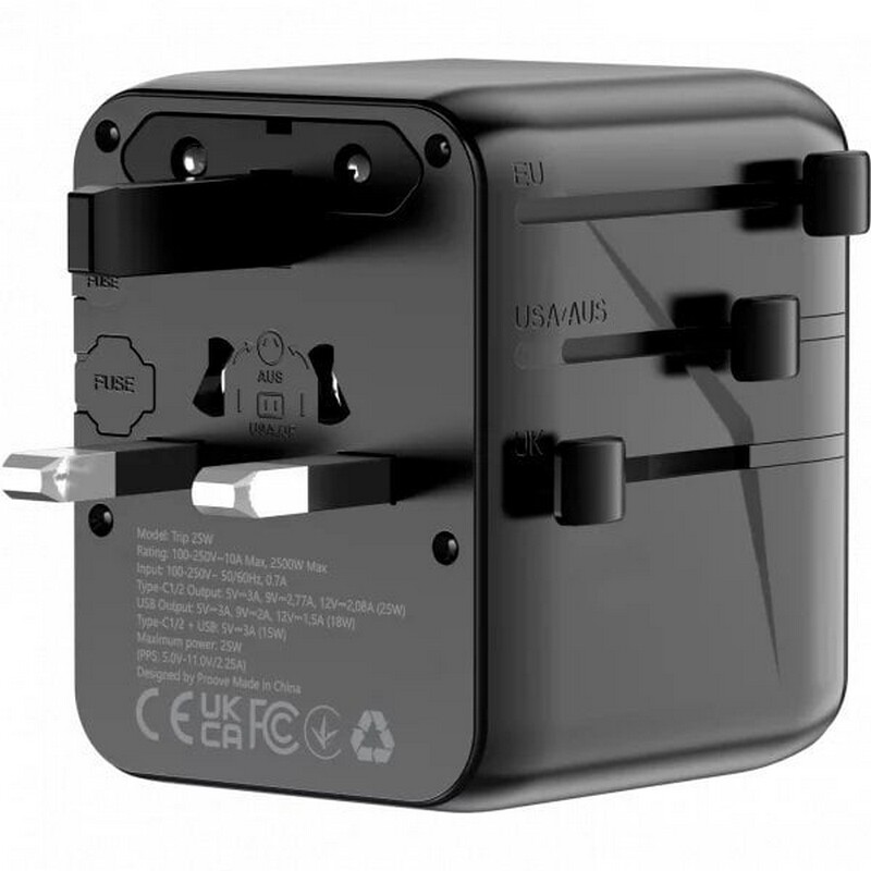 Универсальный адаптер Proove 1, 3A, 2xUSB-A, 1xUSB-C, чёрный (TATL25310001)