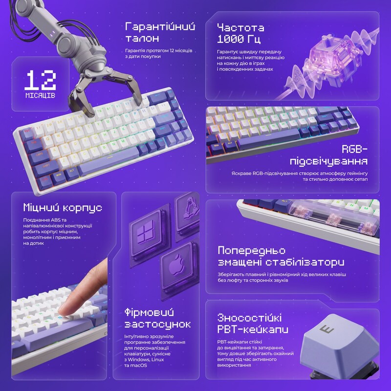 Клавиатура Proove Gaming Cyrex White/Purple