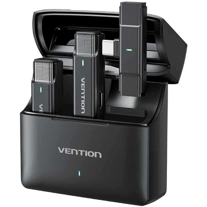 Микрофон Vention USB-C 2-Pack Wireless Lavalier with Charging Case Black (NCAB0)