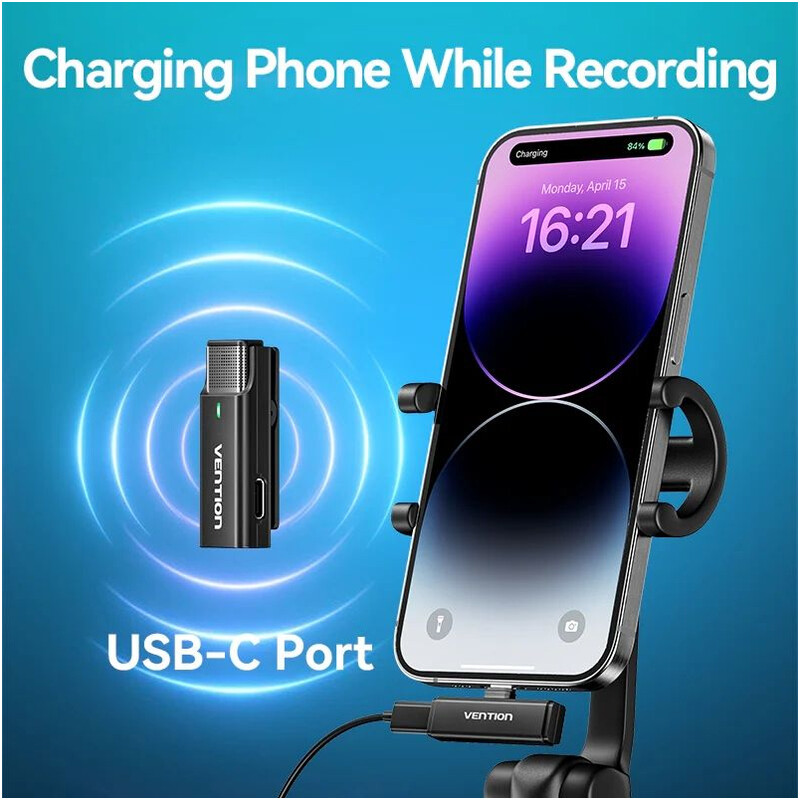 Микрофон Vention USB-C 2-Pack Wireless Lavalier with Charging Case Black (NCAB0)