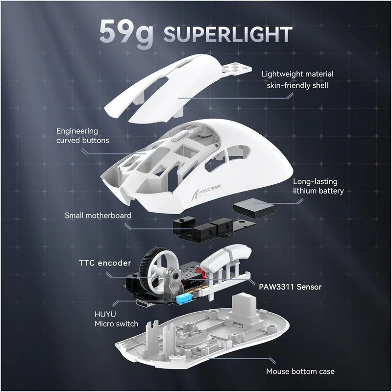 Миша Bluetooth Attack Shark R1 White (R1W_AS)
