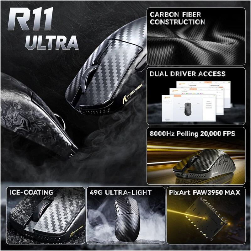 Мышь Bluetooth Attack Shark R11 Ultra Phantom Shark (R11ULTRAPS_AS)