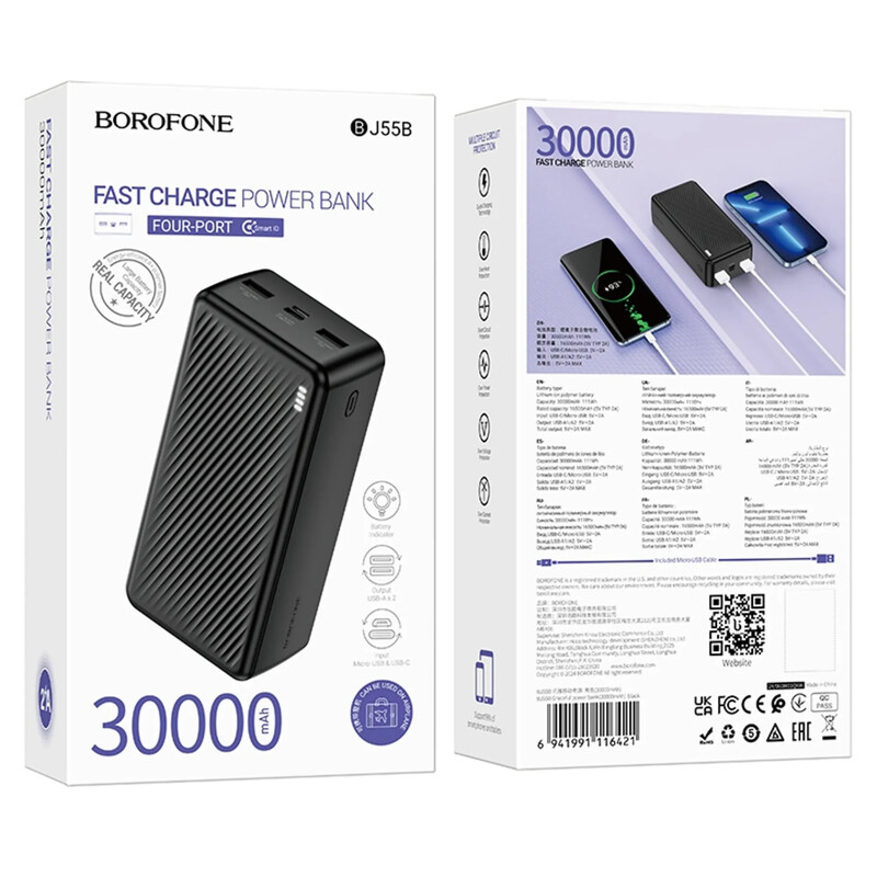 Універсальна мобільна батарея Borofone BJ55B Graceful 30000mAh, 10W Black (6941991116421)
