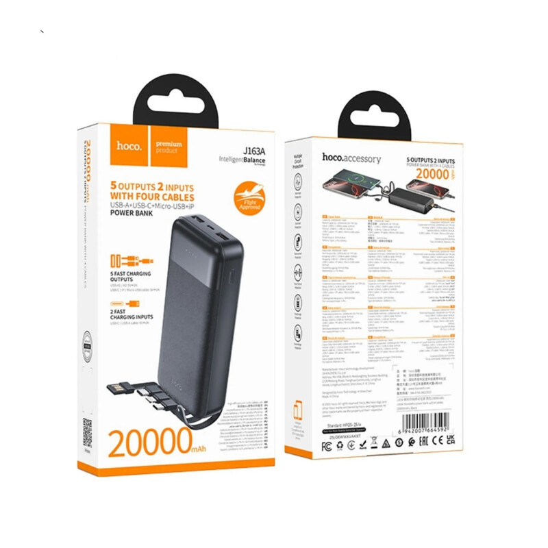 Универсальная мобильная батарея Hoco J163A Wonderful 20000mAh, 10W Black (6942007664592)