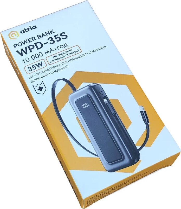 Универсальная мобильная батарея Atria 10000mAh, 35W Black (WPD-35S)