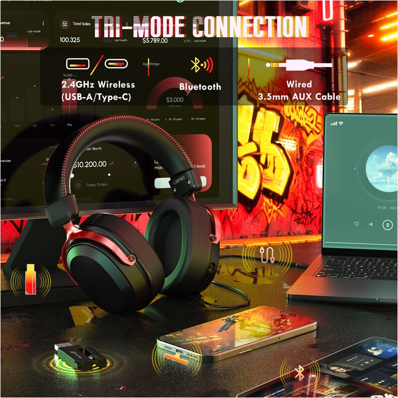Bluetooth-гарнітура Attack Shark L30 Pro Wireless Black/Red (L30PROBR_AS)
