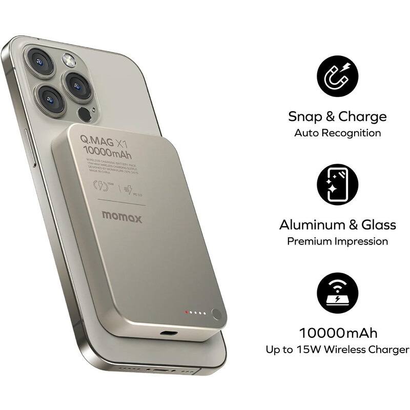 Універсальна мобільна батарея Momax Q.Mag X1 Qi2 Gen 2 10000mAh 20W Titanium (IP136Q2L2)