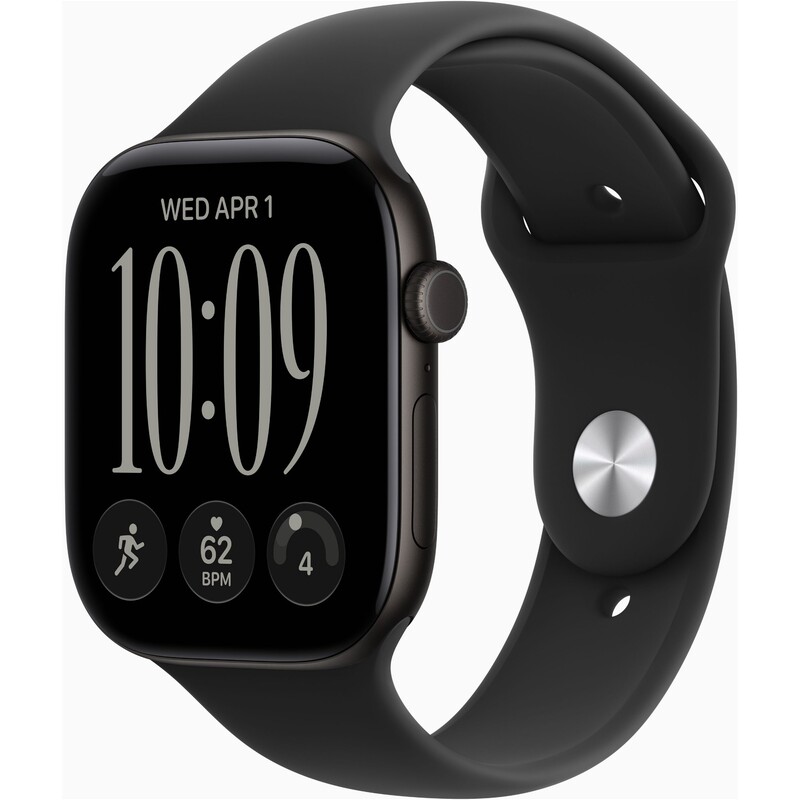 Смарт-годинник Apple Watch Series 12 GPS 46mm Black Aluminium Case with Black Sport Band - M/L (MJEL4RK/A)
