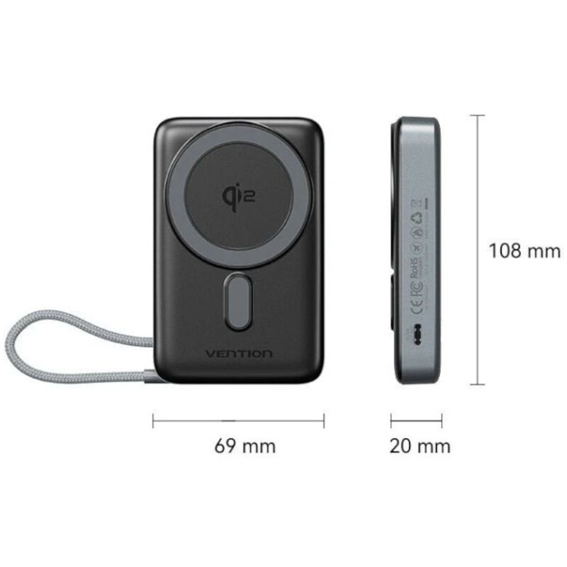 Універсальна мобільна батарея Vention Magnetic Wireless 10000mAh 35W Gray (FKHH0)