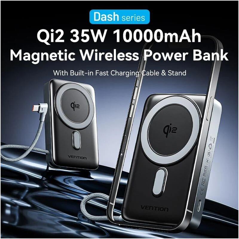 Універсальна мобільна батарея Vention Magnetic Wireless 10000mAh 35W Gray (FKHH0)